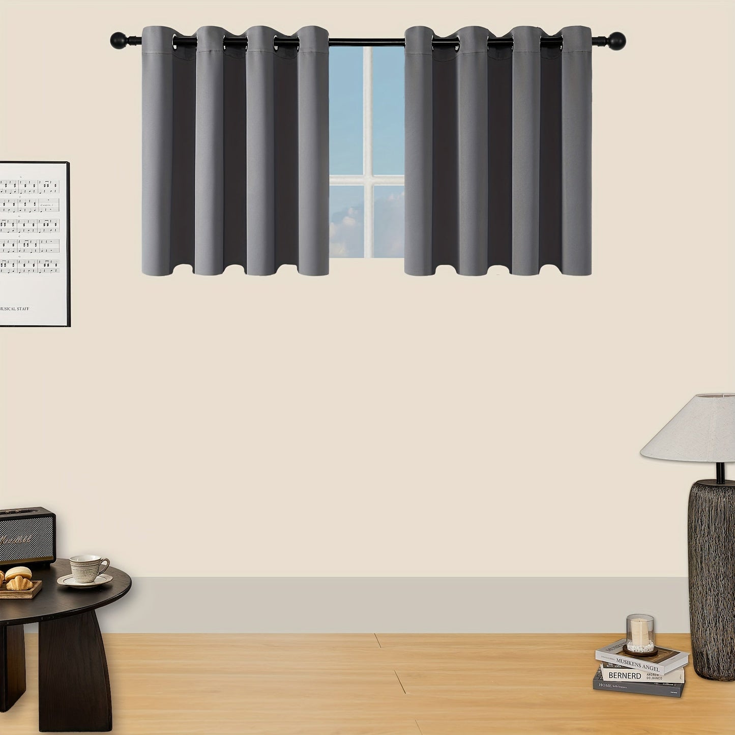 Skorter | Blackout Curtains - 2 Pieces Modern Polyester Curtains with Thermal Insulation and Rings