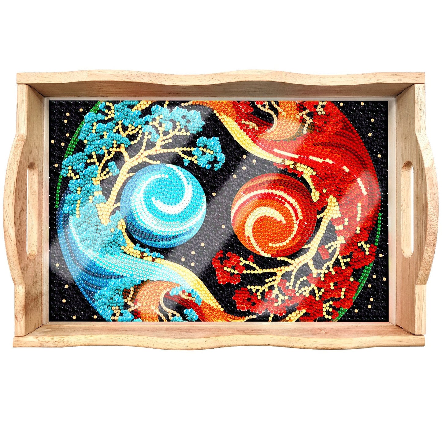 Skorter | DIY Diamond Painting Wooden Tray Food Tray with Handle Living Room Decoration Mandala Wooden Tray Kit