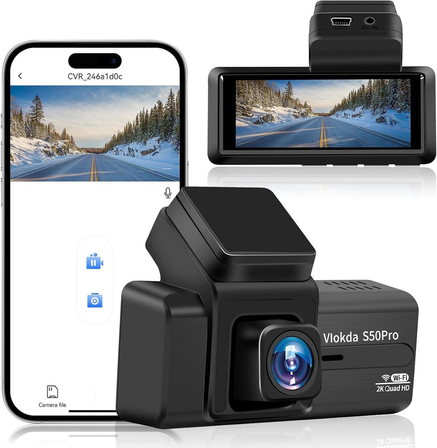 Skørter | 2K Front Dash Cam with built-in WiFi - QHD 1440P with super night vision, G-sensor, 24 hours parking, 170° wide angle, loop recording