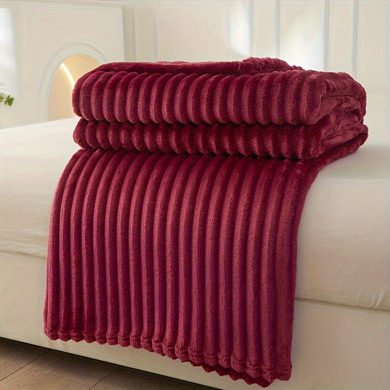 Skorter | Thick Striped Plush Rug - Soft and Skin-Friendly Sofa Blanket, Multifunctional Nap Rug