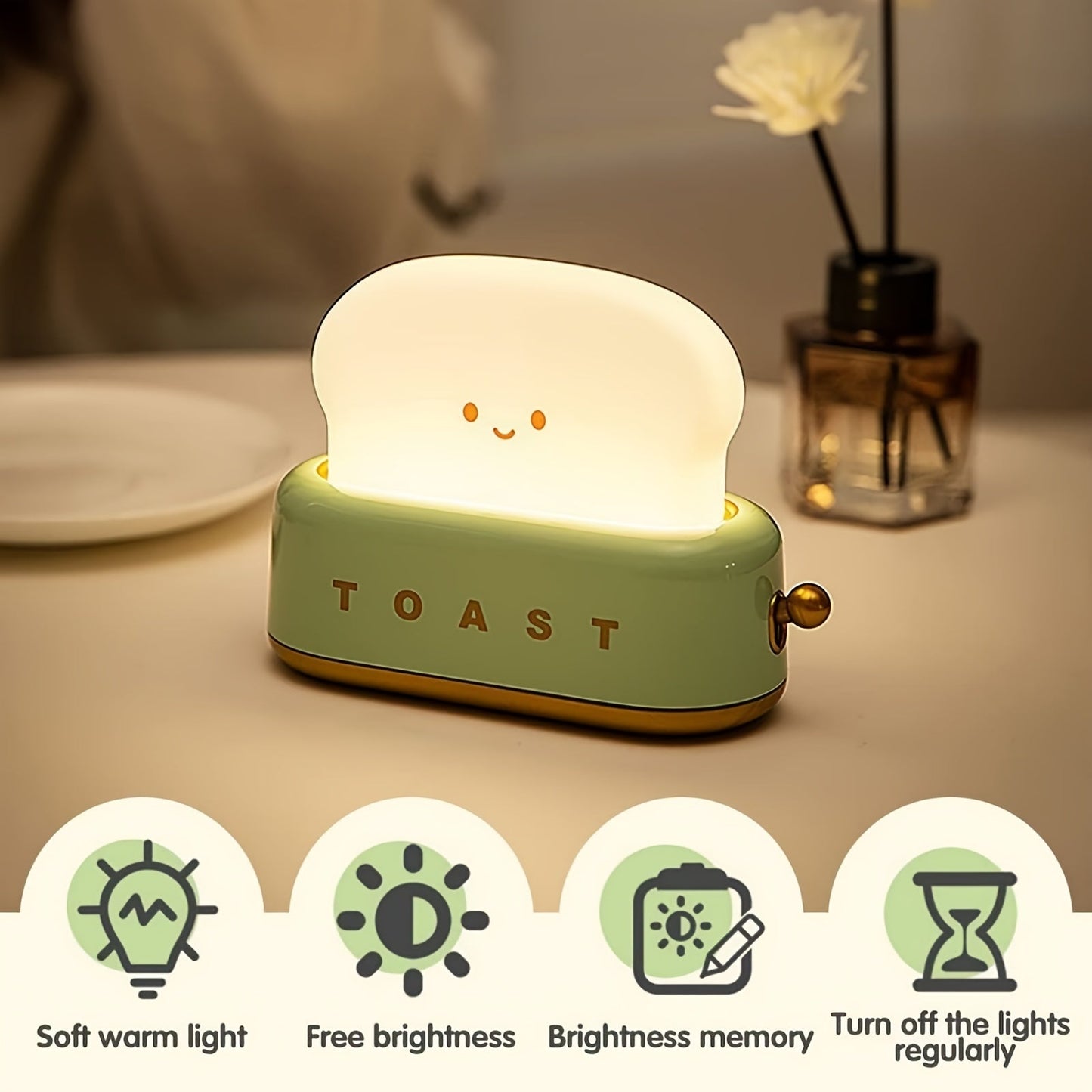 Skorter | LumiToast - Sweet USB Rechargeable LED Toaster Table Lamp, 3000K Warm Light