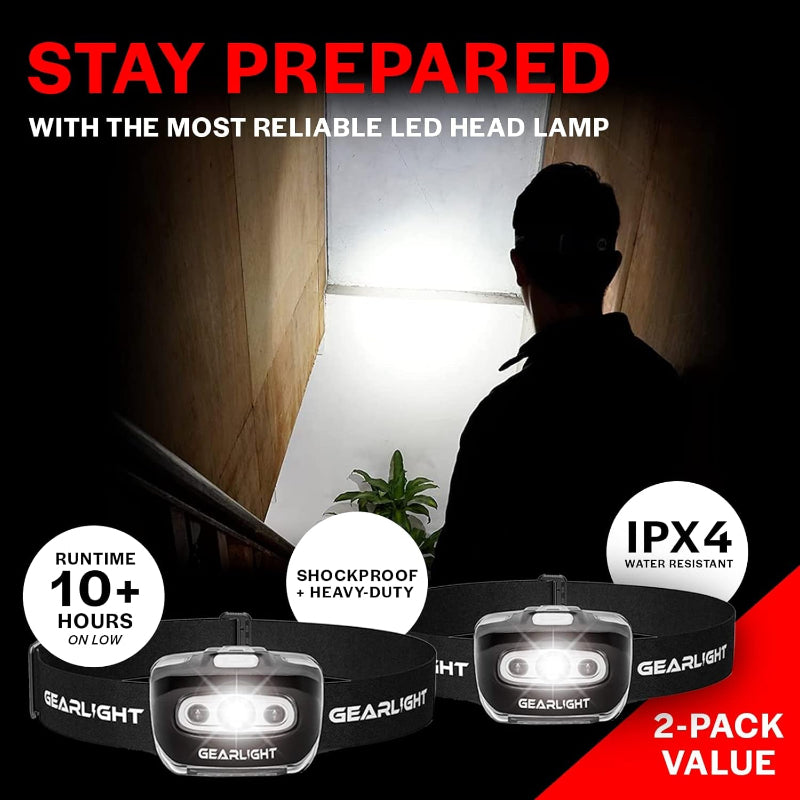 Skørter | 2-Pack LED Headlamp, Adjustable Headband with 7 Modes