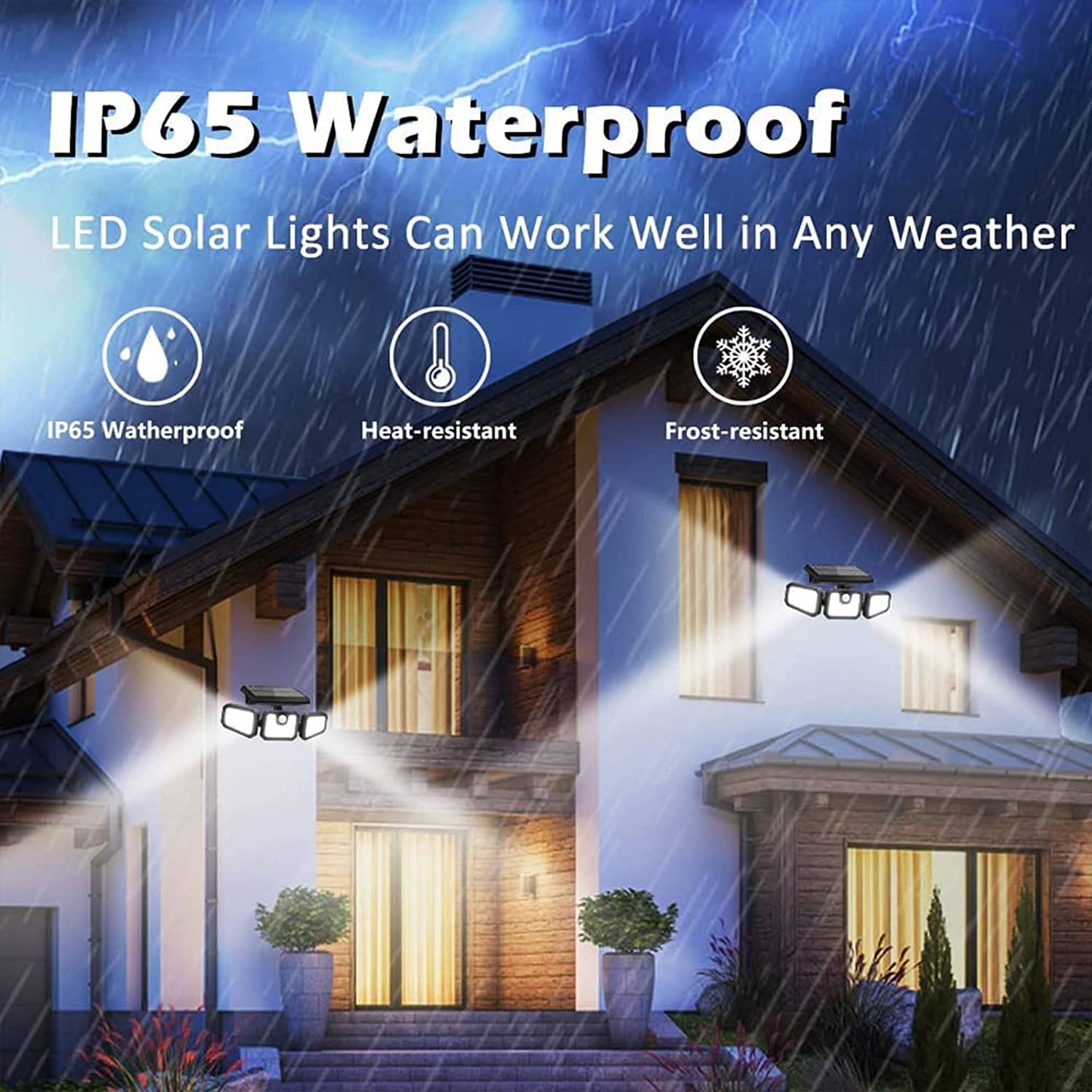 Skorter | 2 Pack 210 LED Solar Outdoor Lighting 3 Heads Solar Lights IP65 Waterproof Solar Motion Sensor Light with Remote Control for Terrace, Garden, Yard