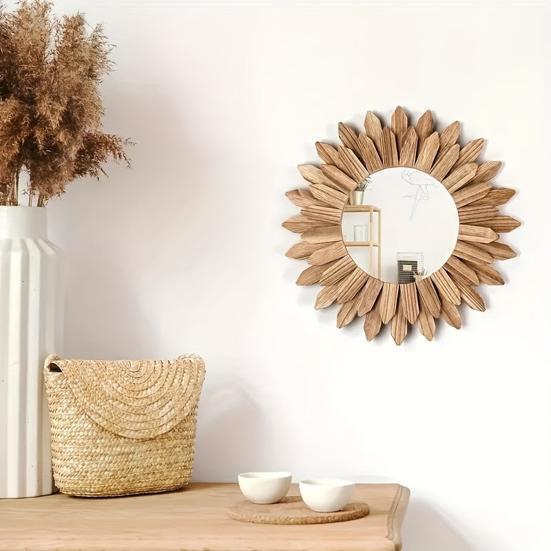 Skorter | 1 Piece Bohemian Sunflower Mirror - Brushed Wall Mirror, Decorative Mirror