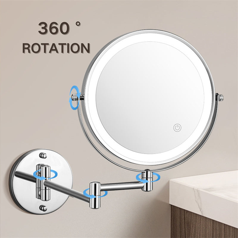 Skorter | Rechargeable Wall Mounted Shaving Mirror | 360° Rotation. 1X/10X Magnification & Adjustable LED Lighting for Bathroom Use