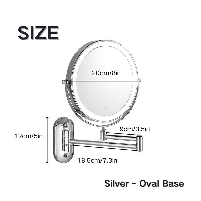 Skorter | Rechargeable Wall Mounted Shaving Mirror | 360° Rotation. 1X/10X Magnification & Adjustable LED Lighting for Bathroom Use