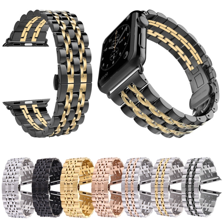 Skorter | 22 mm Men's Hidden Butterfly Clasp 7 Pearls Stainless Steel Watch Band for Apple Watch 42 mm (Black)