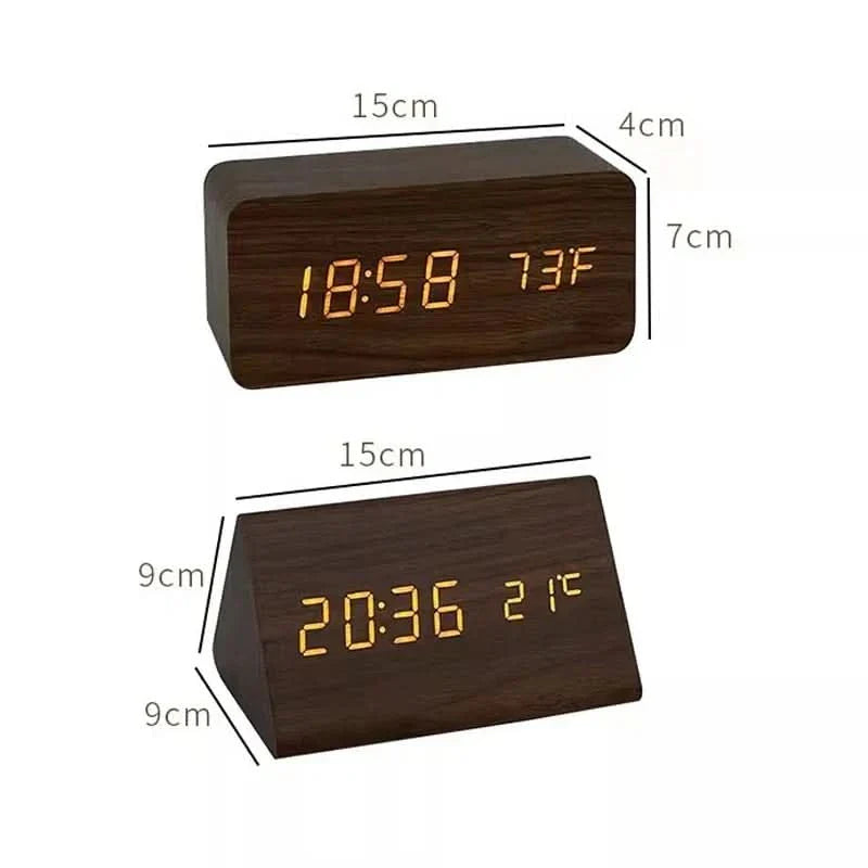 Skorter | Wood LED Alarm Clock – Voice & Temp Display