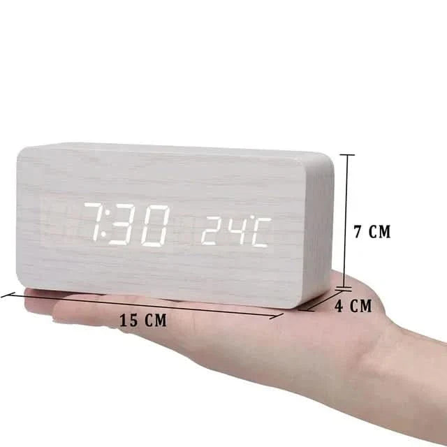Skorter | Wood LED Alarm Clock – Voice & Temp Display