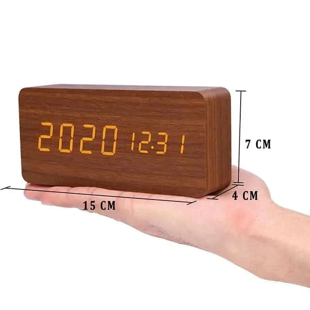 Skorter | Wood LED Alarm Clock – Voice & Temp Display