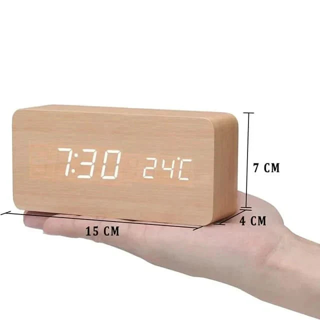 Skorter | Wood LED Alarm Clock – Voice & Temp Display