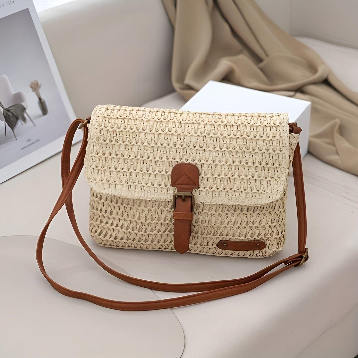 Skorter | Annalise Bag – Vintage Style Woven Straw Shoulder Bag for Summer