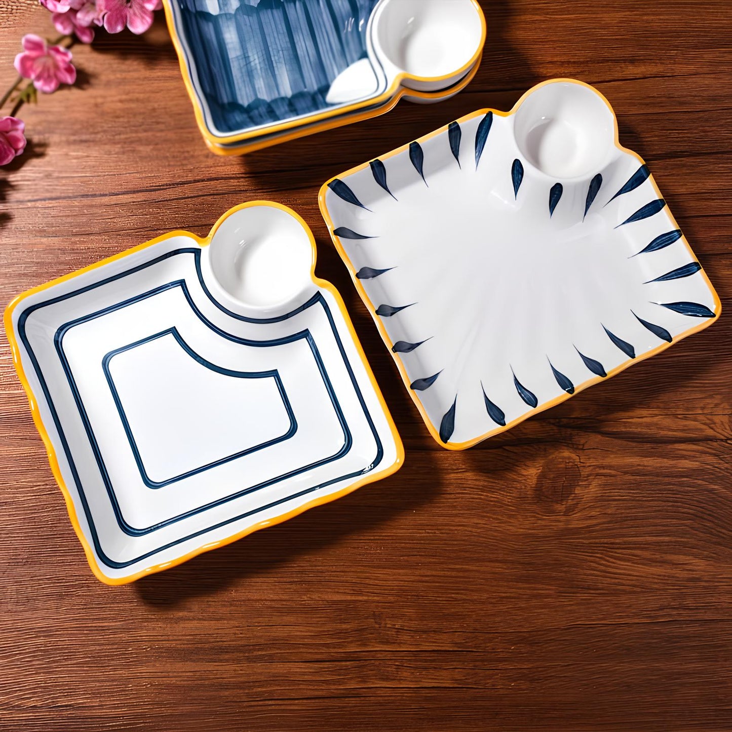 Skorter square plates with sauce bowl