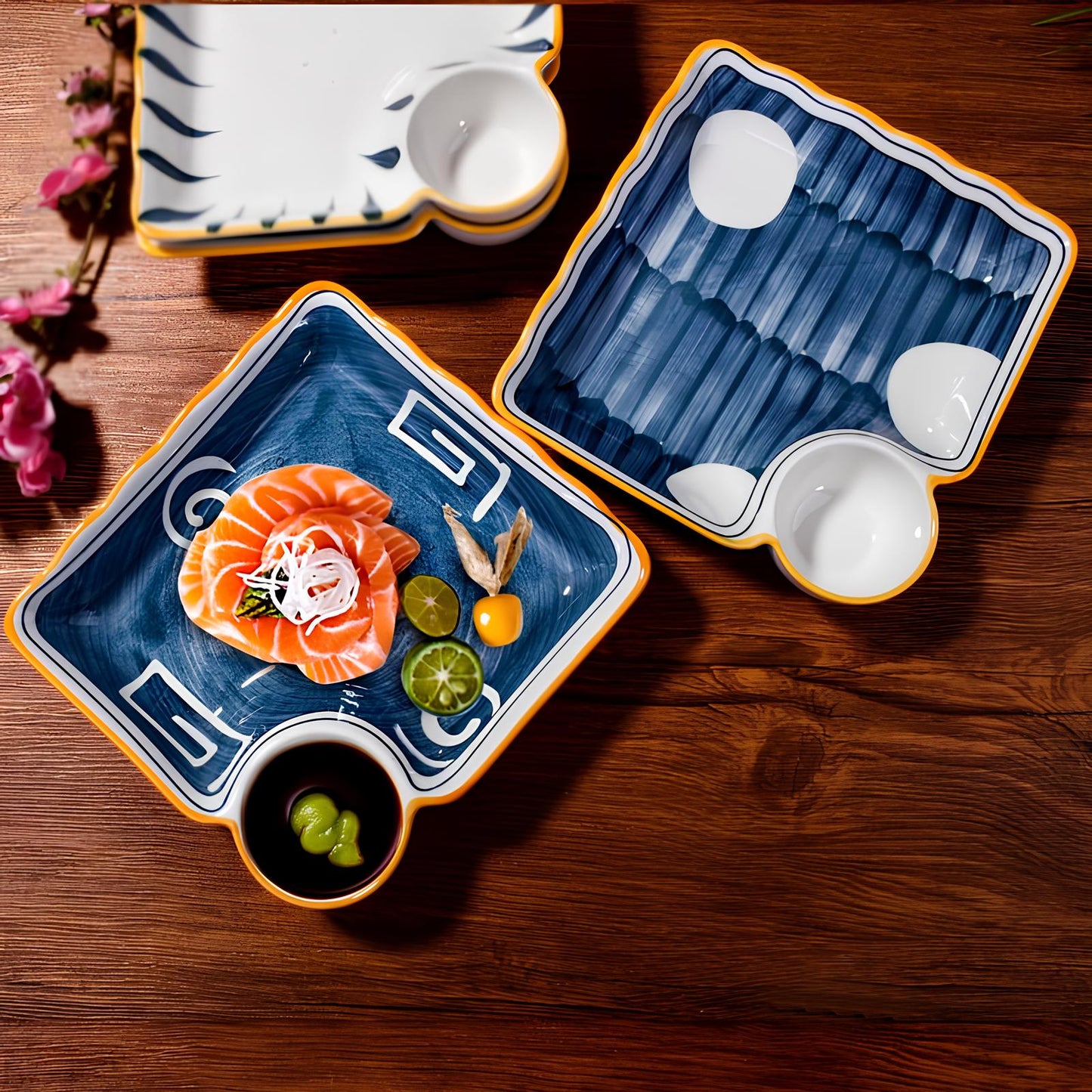 Skorter square plates with sauce bowl