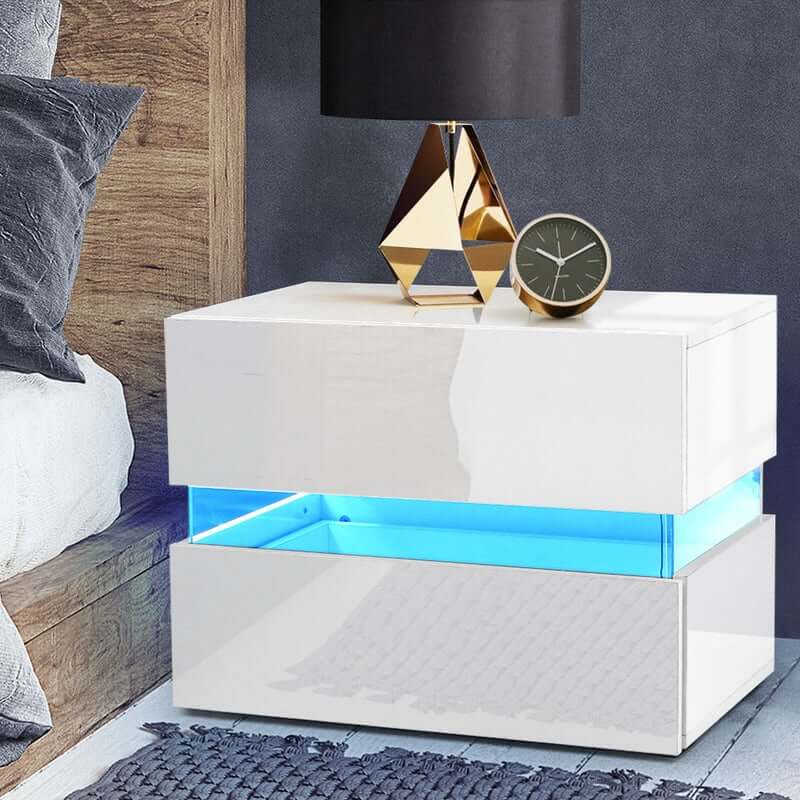 Skorter | Tables Drawers Rgb Led Light Side Table White