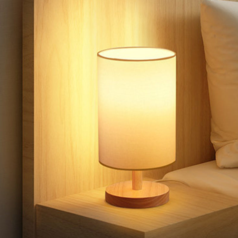 Skorter | Traditional Japanese Cylinder Wood Fabric 1-Light Table Lamp for the Living Room