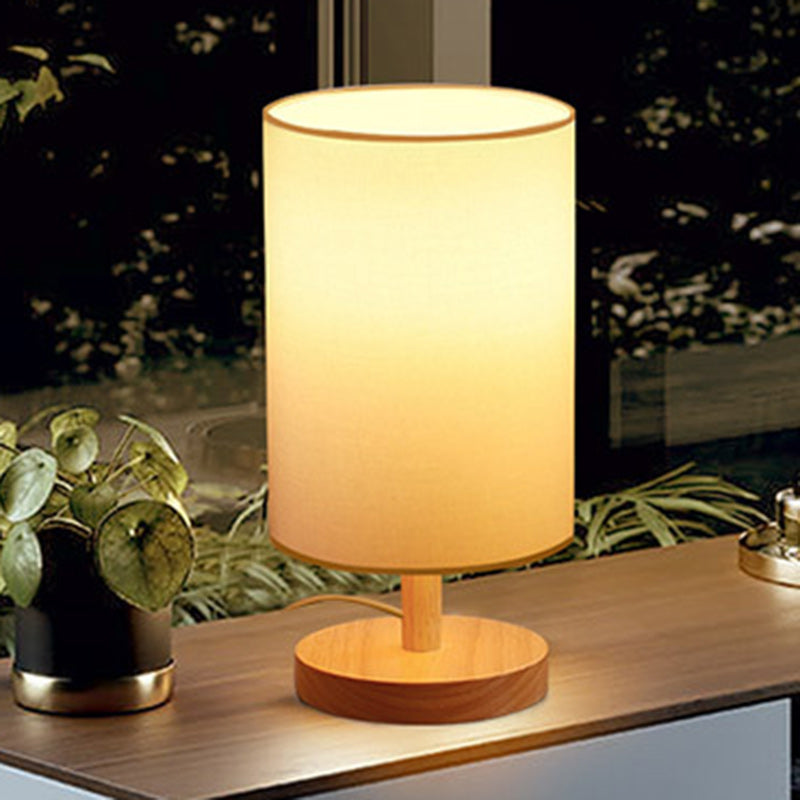 Skorter | Traditional Japanese Cylinder Wood Fabric 1-Light Table Lamp for the Living Room