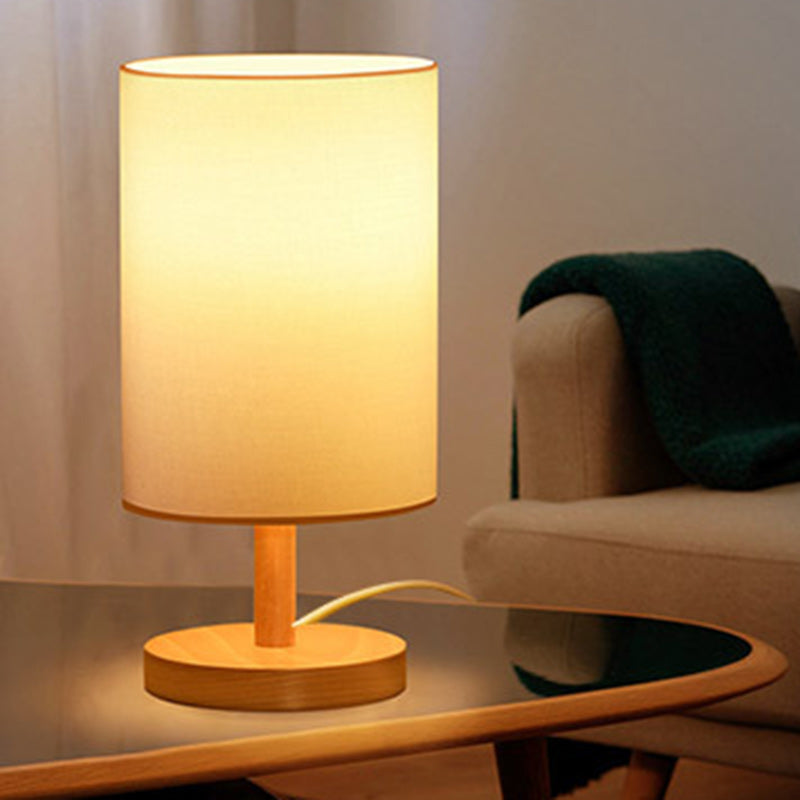 Skorter | Traditional Japanese Cylinder Wood Fabric 1-Light Table Lamp for the Living Room