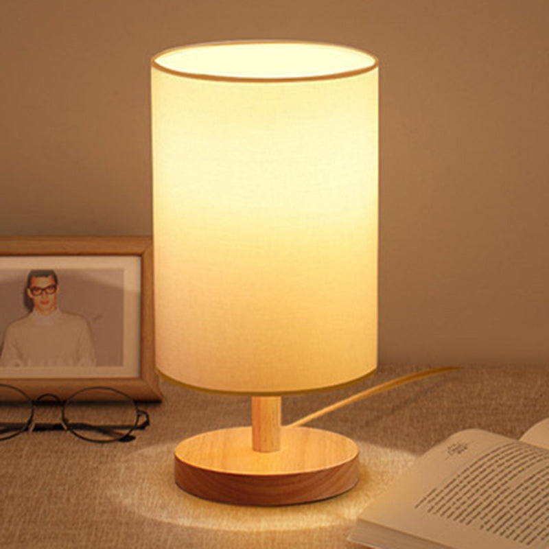 Skorter | Traditional Japanese Cylinder Wood Fabric 1-Light Table Lamp for the Living Room