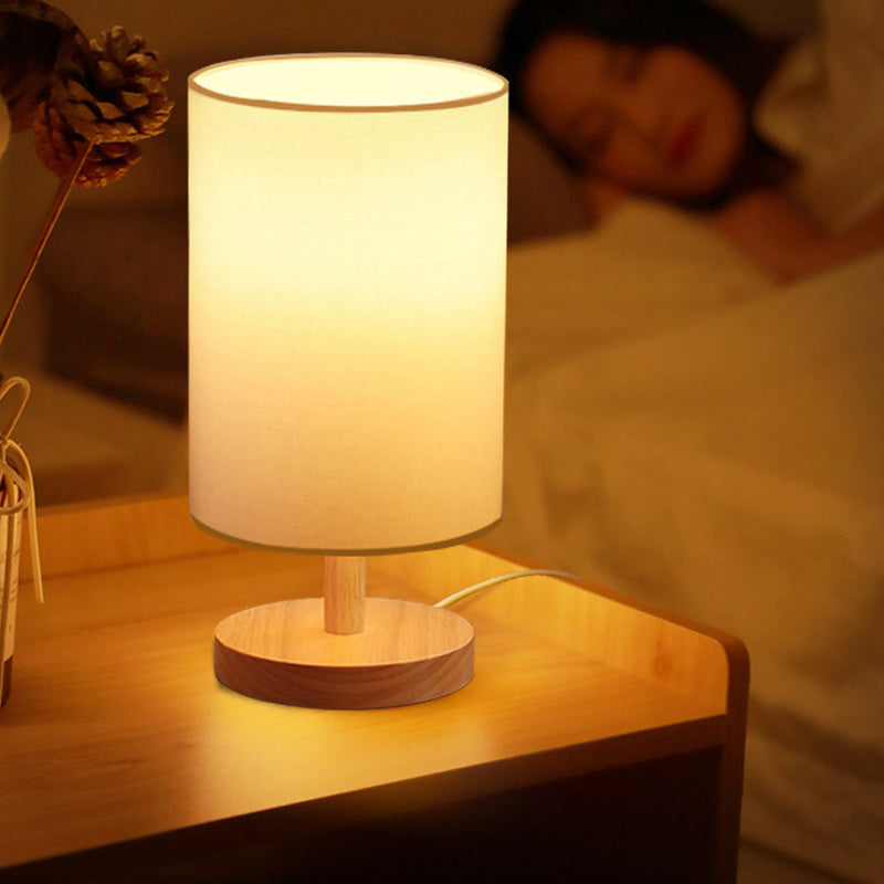 Skorter | Traditional Japanese Cylinder Wood Fabric 1-Light Table Lamp for the Living Room