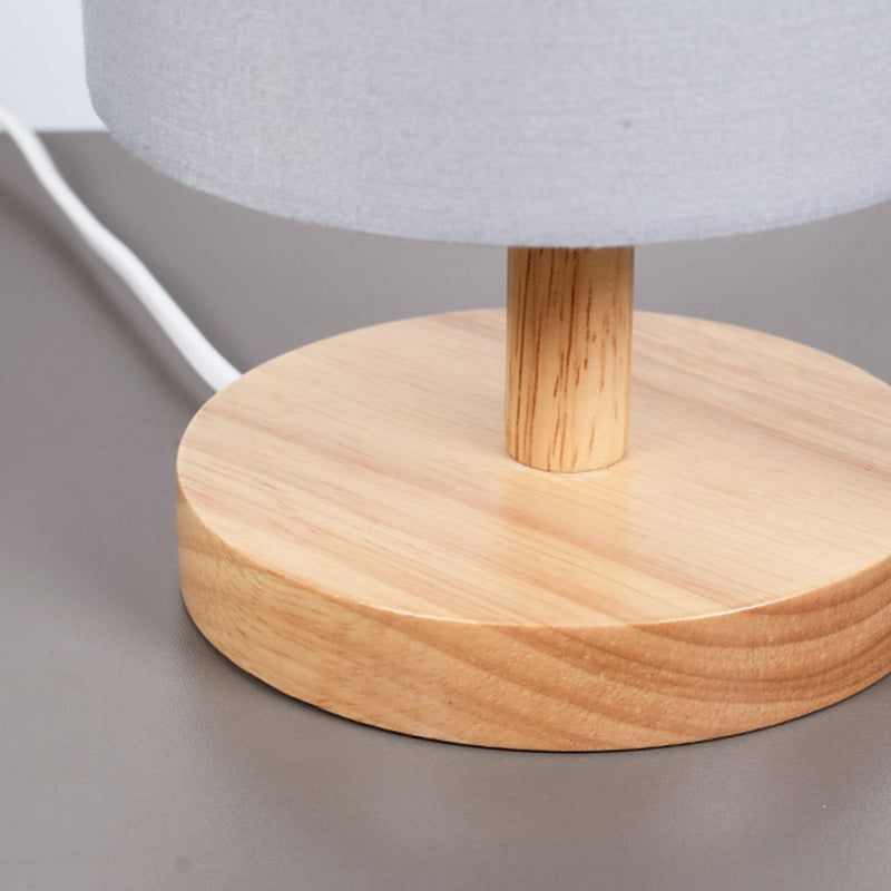 Skorter | Traditional Japanese Cylinder Wood Fabric 1-Light Table Lamp for the Living Room