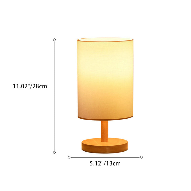 Skorter | Traditional Japanese Cylinder Wood Fabric 1-Light Table Lamp for the Living Room