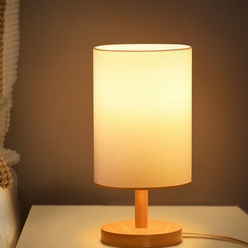 Skorter | Traditional Japanese Cylinder Wood Fabric 1-Light Table Lamp for the Living Room