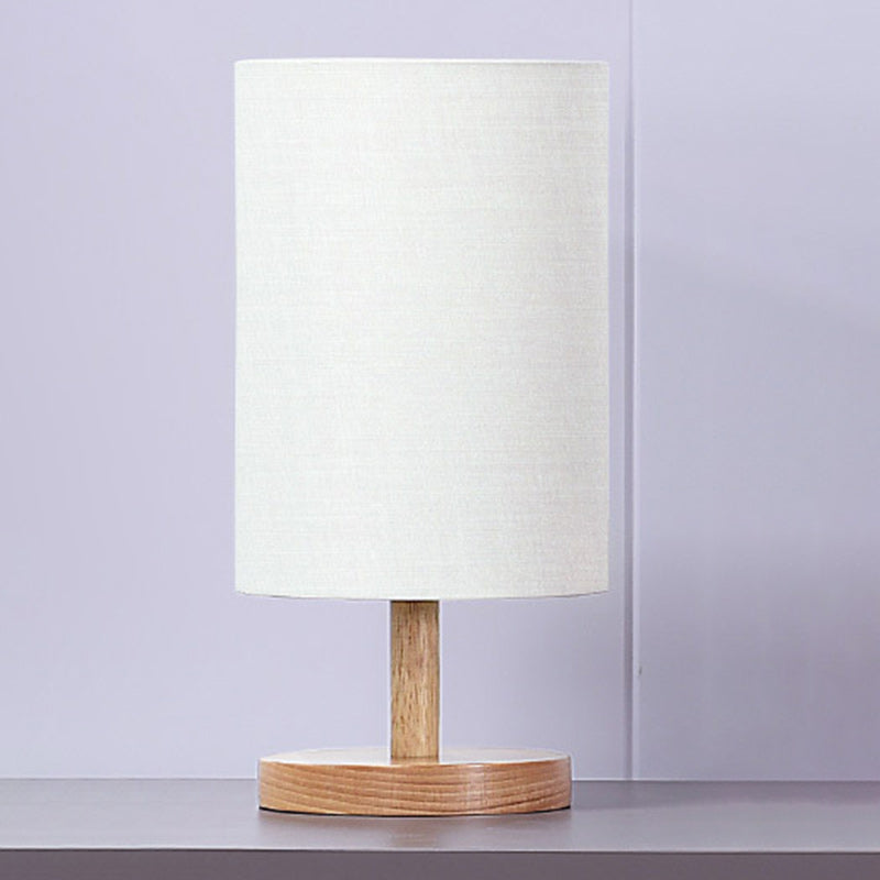 Skorter | Traditional Japanese Cylinder Wood Fabric 1-Light Table Lamp for the Living Room