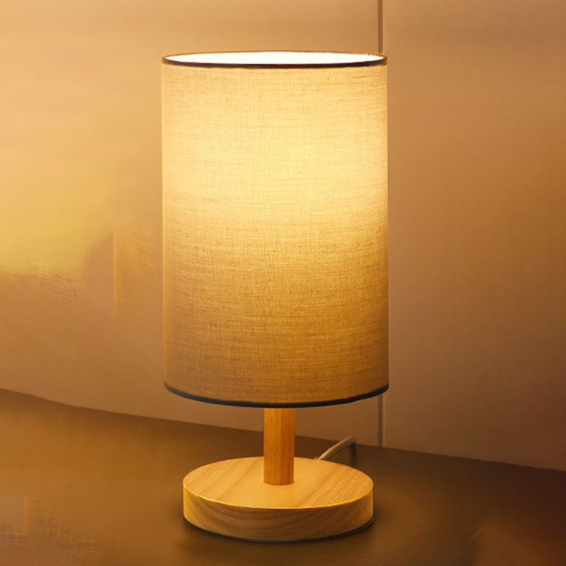 Skorter | Traditional Japanese Cylinder Wood Fabric 1-Light Table Lamp for the Living Room