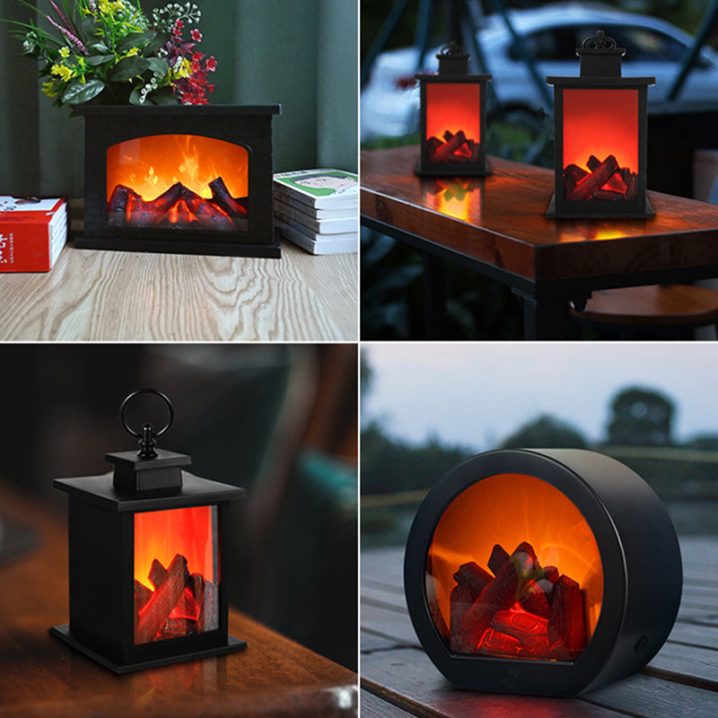 Skorter | Contemporary Retro ABS Simulated Flame Fireplace Round Battery Rectangular LED Table Lamp For Living Room