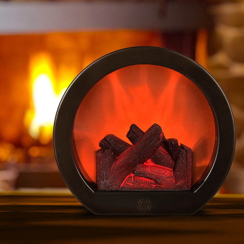 Skorter | Contemporary Retro ABS Simulated Flame Fireplace Round Battery Rectangular LED Table Lamp For Living Room