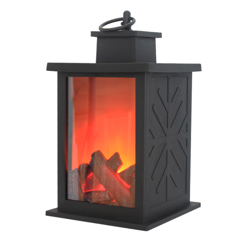 Skorter | Contemporary Retro ABS Simulated Flame Fireplace Round Battery Rectangular LED Table Lamp For Living Room