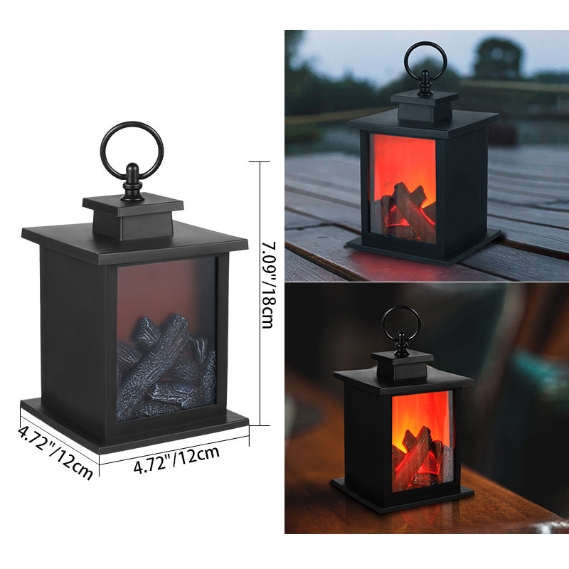 Skorter | Contemporary Retro ABS Simulated Flame Fireplace Round Battery Rectangular LED Table Lamp For Living Room