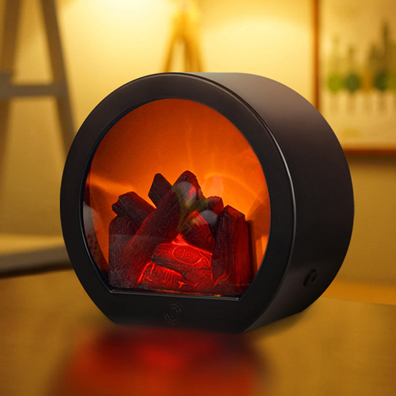 Skorter | Contemporary Retro ABS Simulated Flame Fireplace Round Battery Rectangular LED Table Lamp For Living Room