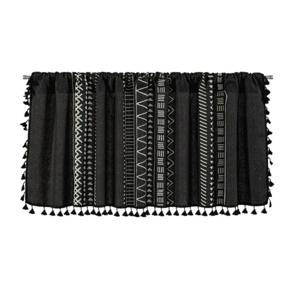 Skorter | Black Geometric Tribal Tassel Cabinet Curtain