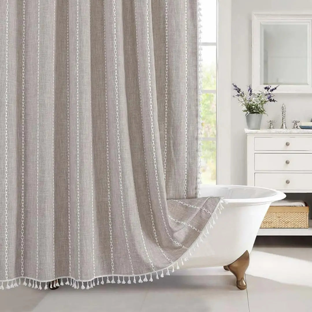 Skorter | Boho-Linen Shower Curtain with Tassels