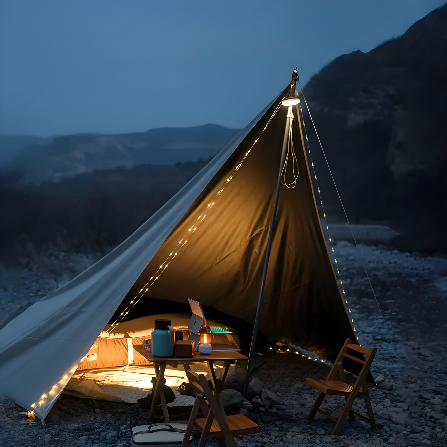 Skorter | CampBeam LED Outdoor String Lights – Rechargeable Waterproof Lights with Magnetic Hooks & 5 Lighting Modes