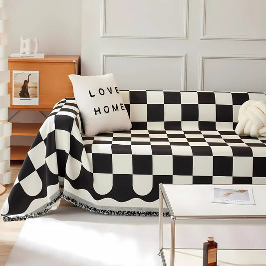 Skorter | Chess Board Chic Tasseled Sofa Cover