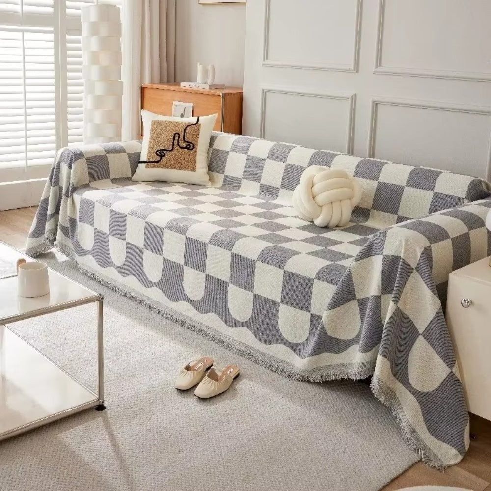 Skorter | Chess Board Chic Tasseled Sofa Cover