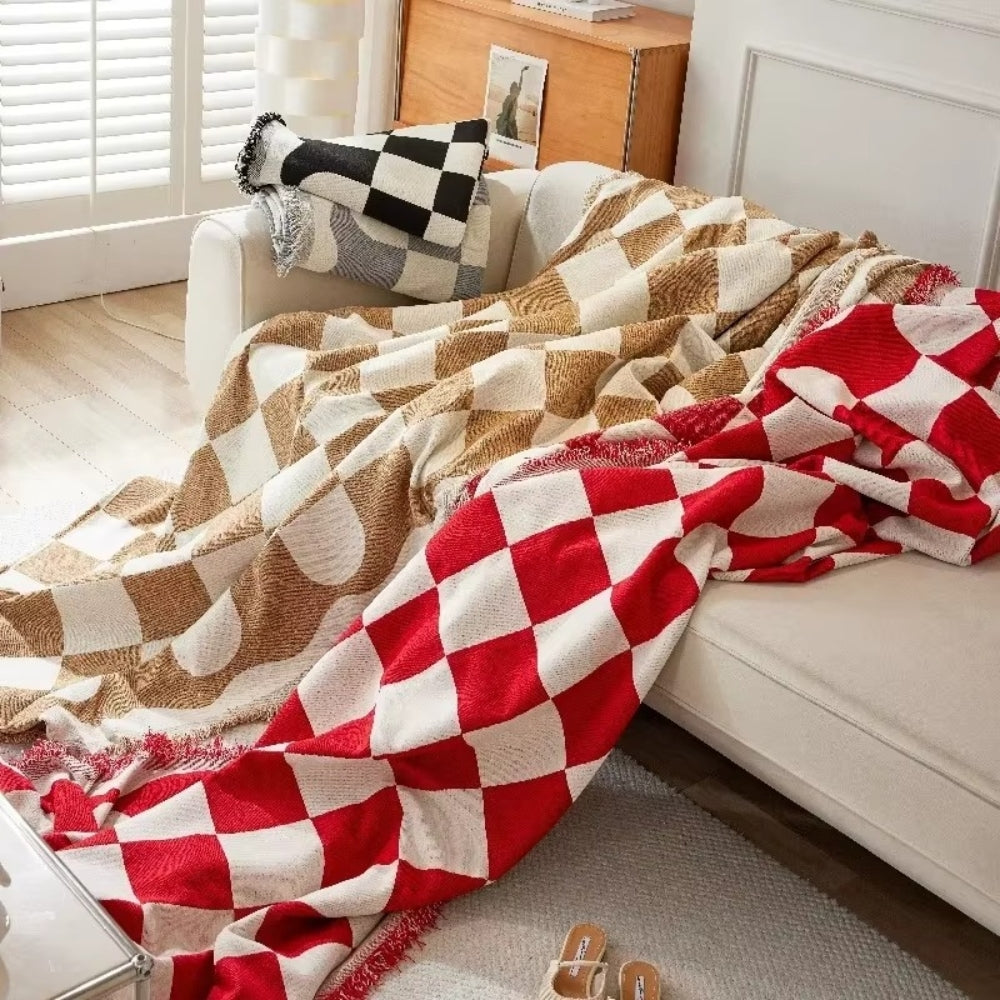Skorter | Chess Board Chic Tasseled Sofa Cover