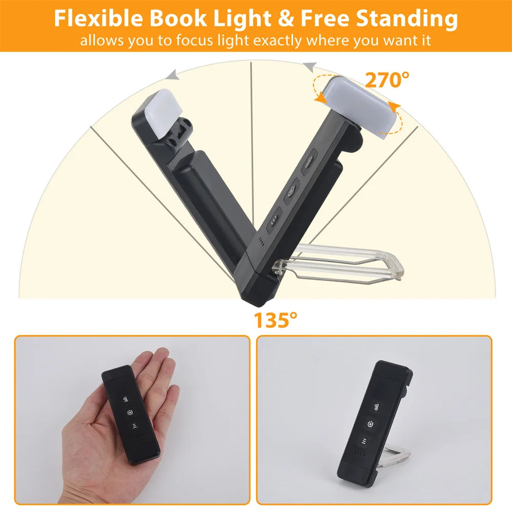 Skorter | Clip-on book light, USB rechargeable reading light with timer, portable LED bookmark light for bedside & desk