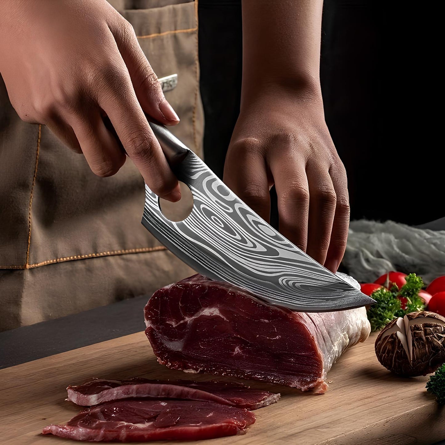 Skorter kitchen knife with Damascus blade