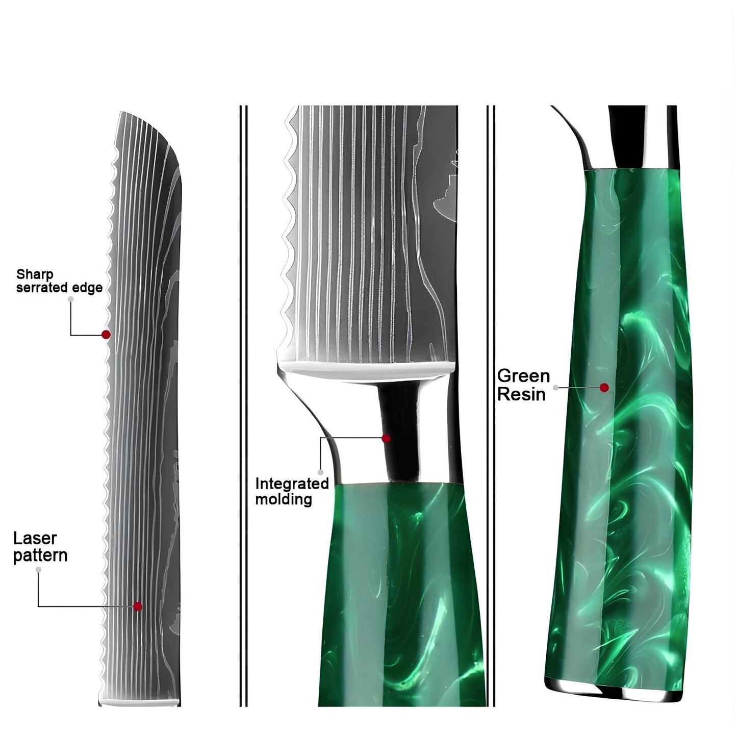 Skorter professional bread knife with handle in green resin