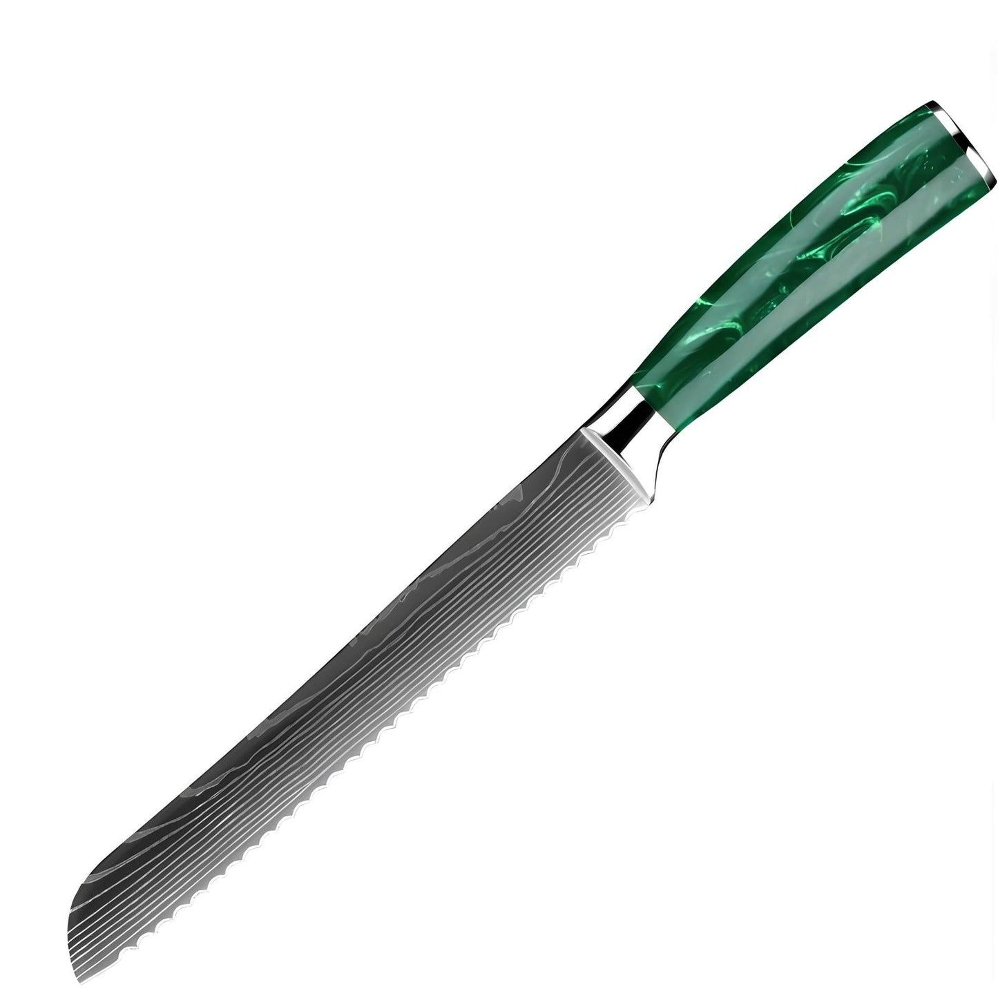 Skorter professional bread knife with handle in green resin