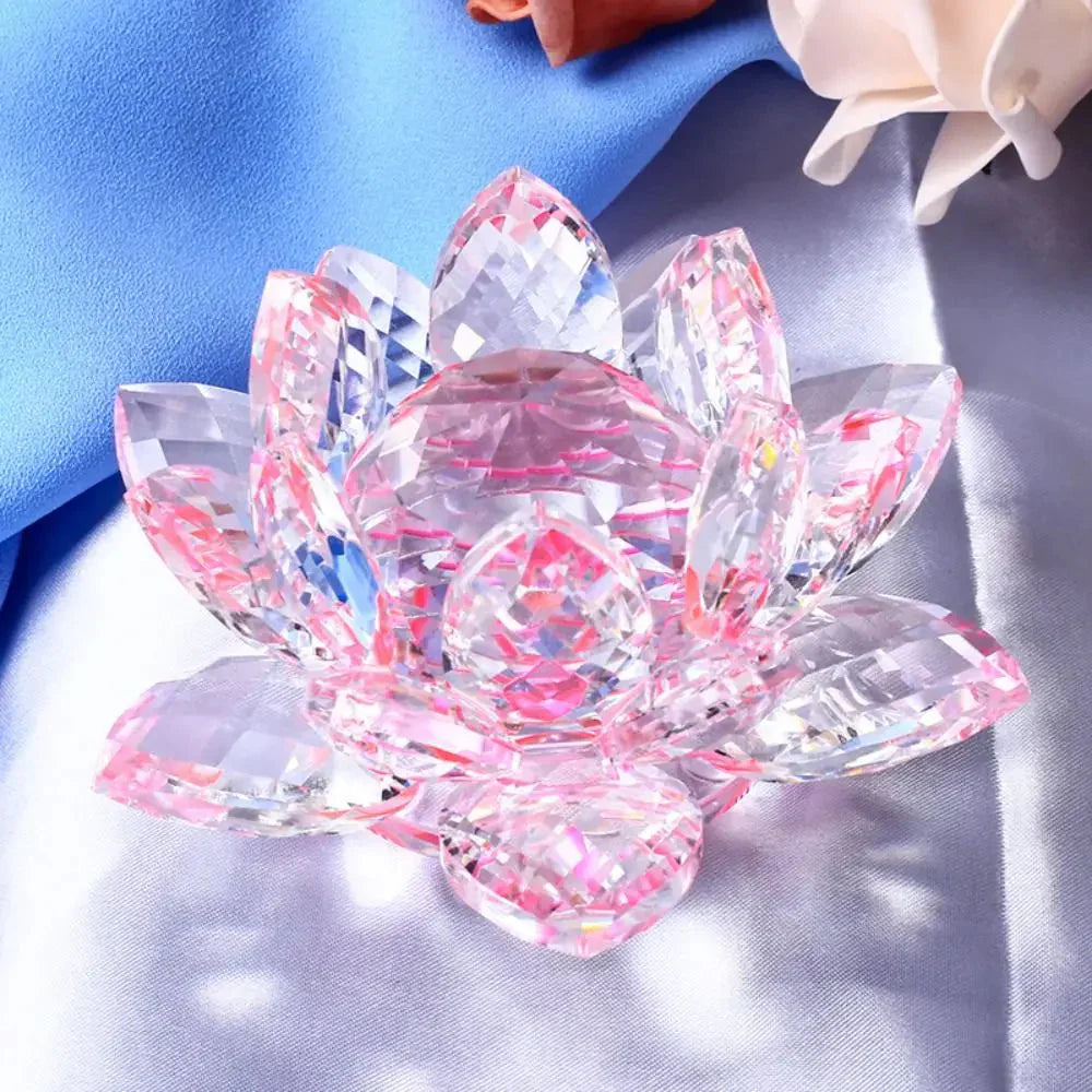 Skorter | Crystal Lotus Flower Figurine Home Wedding Decoration Glass Art Collection Paperweight Office Table Ornaments Souvenir Gifts