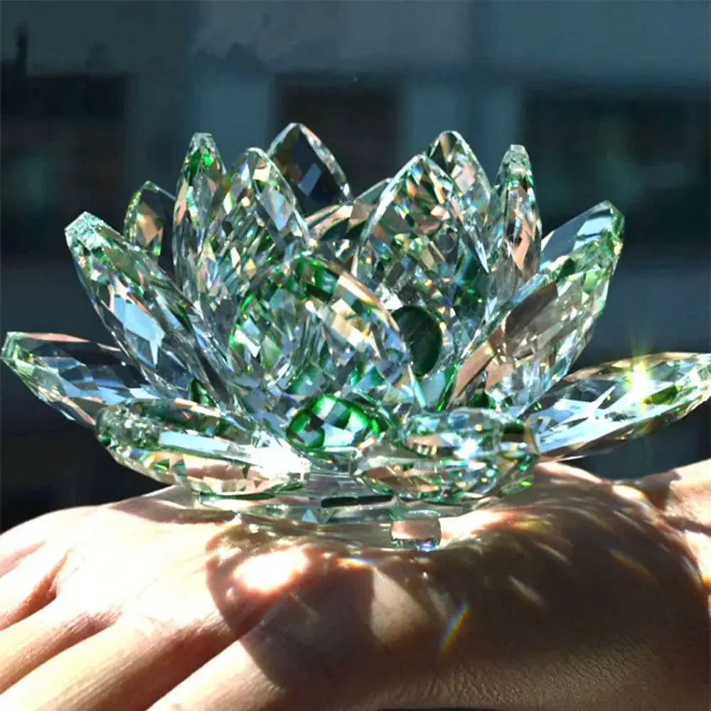 Skorter | Crystal Lotus Flower Figurine Home Wedding Decoration Glass Art Collection Paperweight Office Table Ornaments Souvenir Gifts