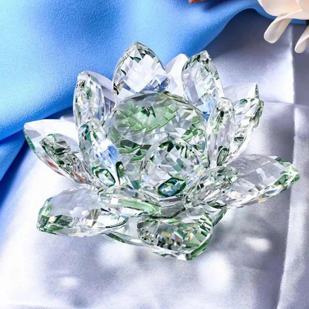 Skorter | Crystal Lotus Flower Figurine Home Wedding Decoration Glass Art Collection Paperweight Office Table Ornaments Souvenir Gifts
