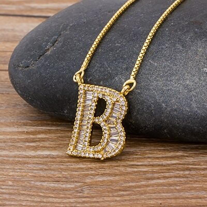 Skorter | Customized Zircon Filled A-Z Initial Letter Necklace
