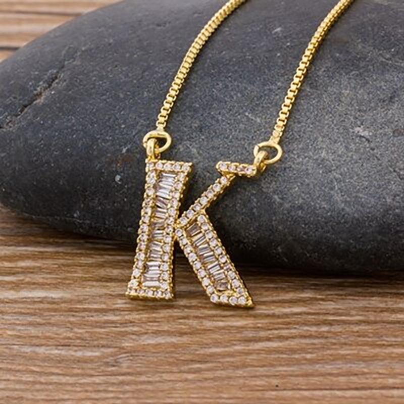 Skorter | Customized Zircon Filled A-Z Initial Letter Necklace