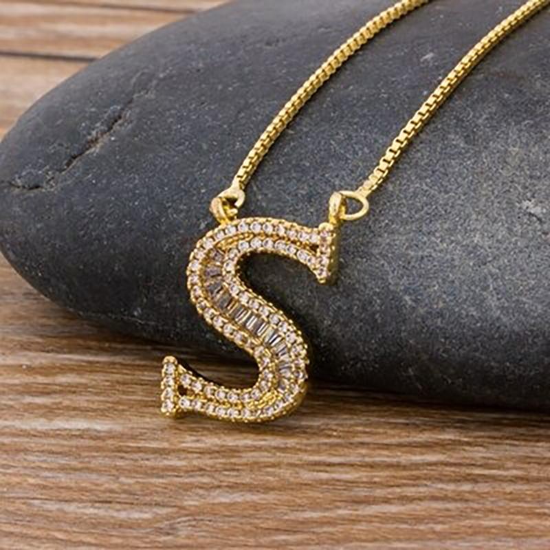 Skorter | Customized Zircon Filled A-Z Initial Letter Necklace